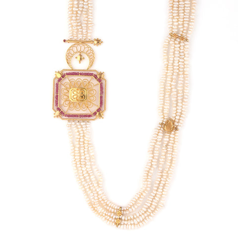 22K RANI HAAR PEARLS NECKLACE WITH RUBY'S