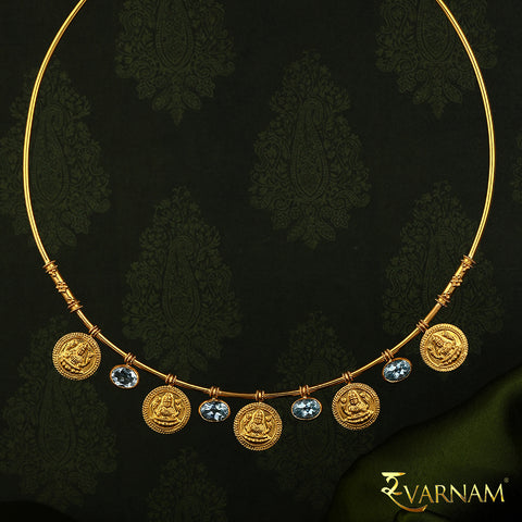 Temple Work Motif and Topaz Stones 22KT Gold Necklace