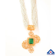 Filigree-work Pearl & Emerald 22 Karat Gold Necklace