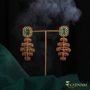 Emerald and Rubies Studded 22KT Gold Chandelier Earrings