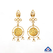 Rose Cut Diamonds and Pearls Studded 22KT Gold Temple Work Drop Earrings