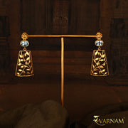 Leaf Motif Topaz Studded 22 Karat Gold Statement Earrings