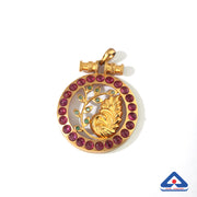 Ruby pota studded 22 karat gold pendant with peacock