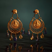 WIRE DROP, KASU AND FILIGREE MOON EARRING WITH BLUE & YELLOW TOURMALINE DROPS HANGING