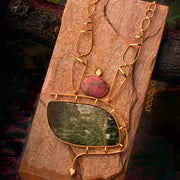 An unusual combination of 18k gold with mokite and rhodochrosite this necklace is an absolute wonder