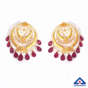 Pearls & Ruby Festooned 22k Gold Concentric Circles Earrings