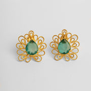 22K TWISTED WIRE RISING DROPS FLOWER AND GREEN QUARTZ DROP STUD