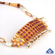 22KT Gold Choker Necklace With Studded Pearls and Rubies
