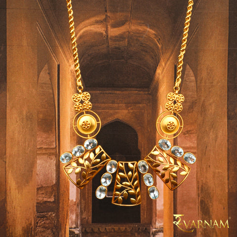 Leaf Motif & Topaz 22 Karat Gold Necklace