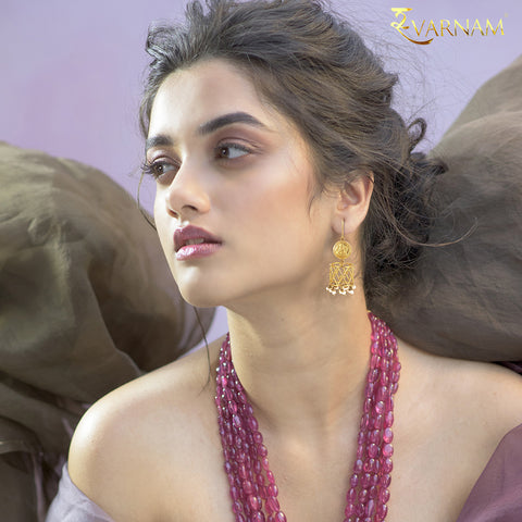 22 karat gold earrings with lakshmi kasu and criss cross detail