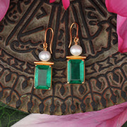 22K PEARL, SCROLL AND GREEN DOUBLET RECTANGLE EARRING